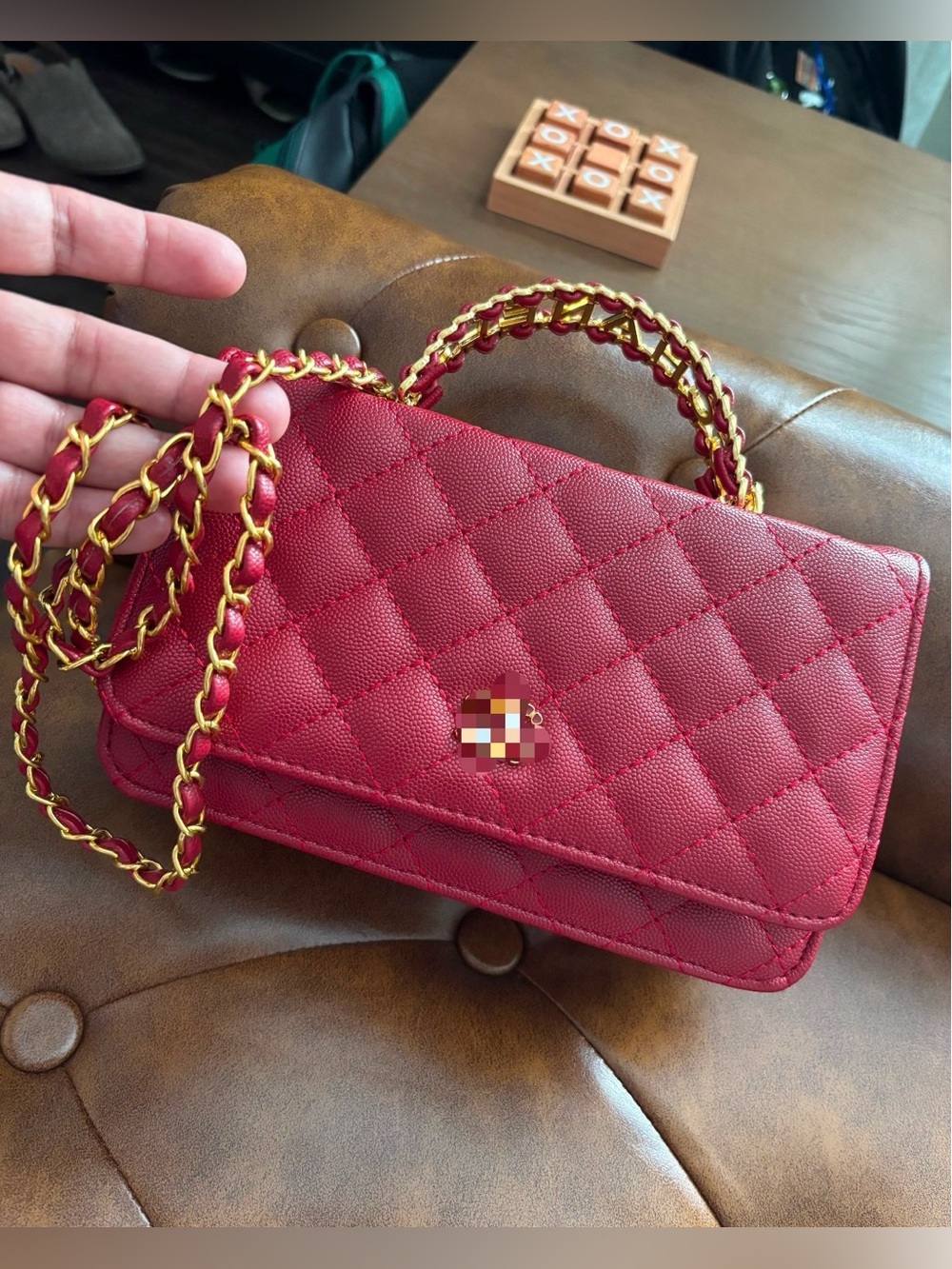Quilted Red Chain-Handle Crossbody Bag